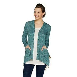 LOGO Lori Goldstein Space Dye Button Front Cardigan Striped Large